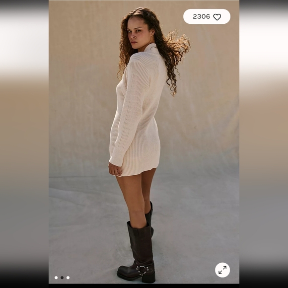 Free People Beach Alba Ribbed Knit  Sweater Tunic Dress In Powder Sand - Picture 7 of 12